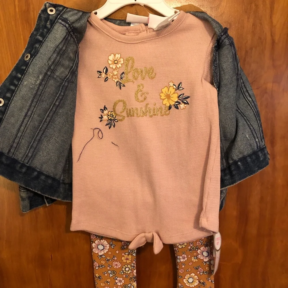 Little Lass Pink Top with Mustard Floral Leggings Set - Picture 1 of 3